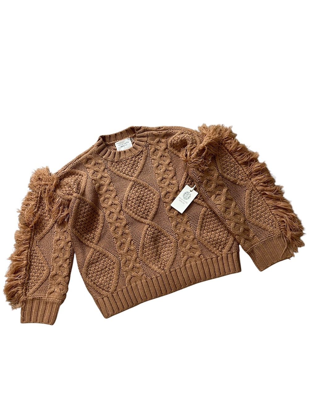 Hyacinth House Fringe Cable Knit Sweater Rust Brown XS NWT Tuckernuck Equestrian